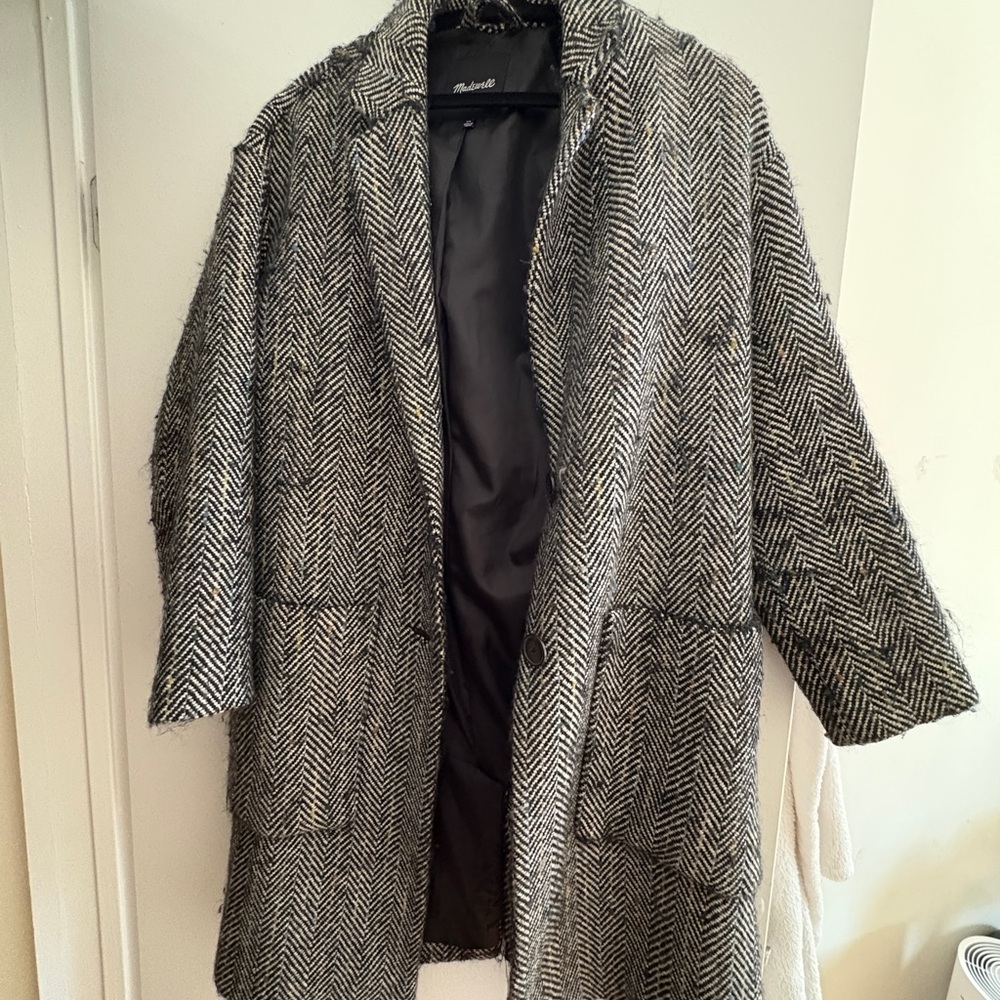 Madewell Black and White Tweed Coat